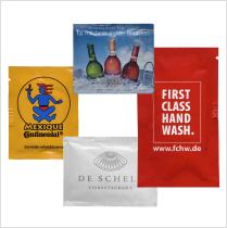 promotional wet wipes with logo printed on couche paper sachet