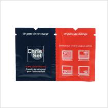 printed wet wipes for screen and lens cleaning duo sachet with wet and dry tissue