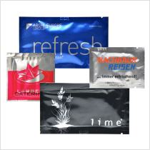 promotional wet wipes printed with logo on silver aluminium sachet